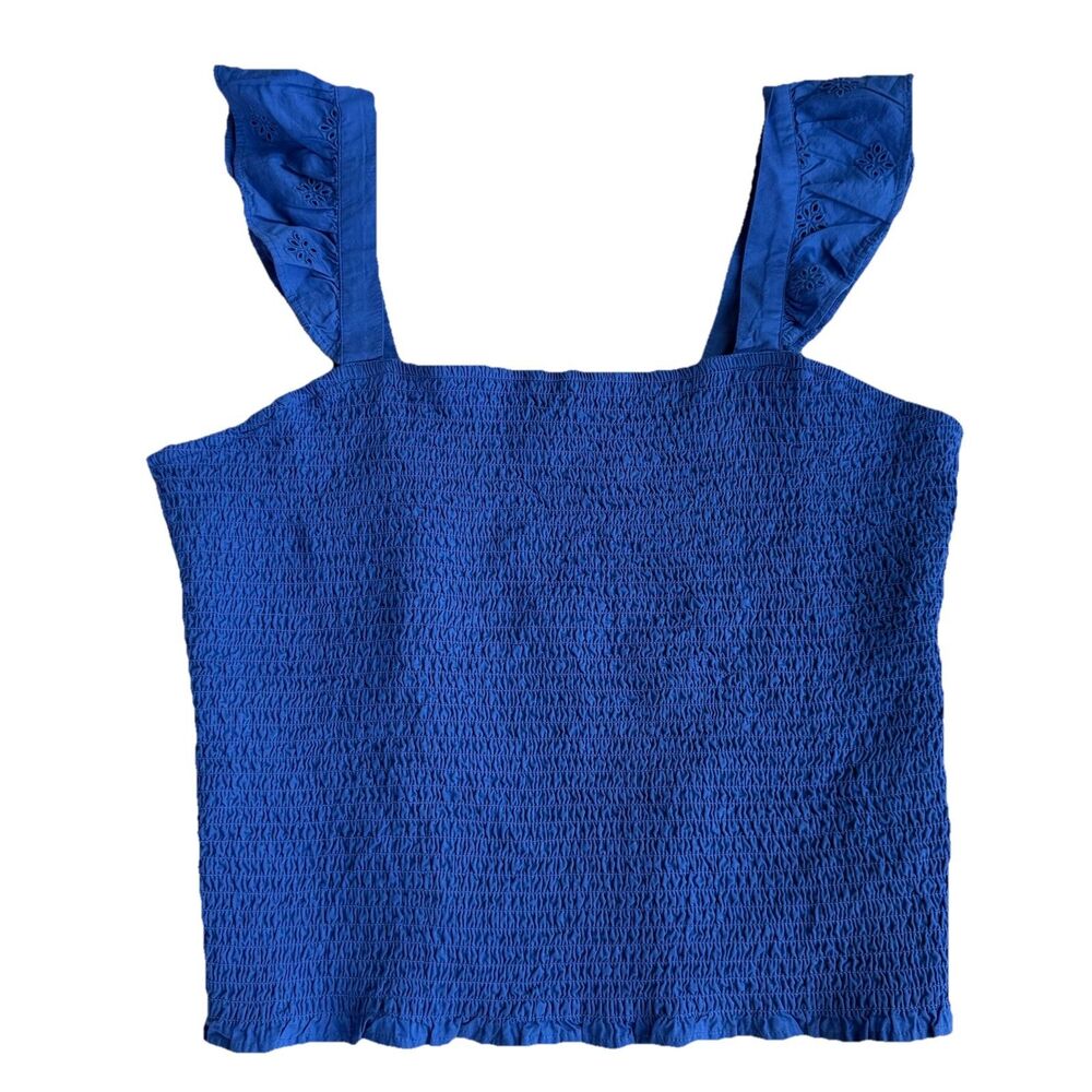 Old Navy Smocked Tank Top Womens X-Large Royal Blue Eyelet Ruffle Straps
